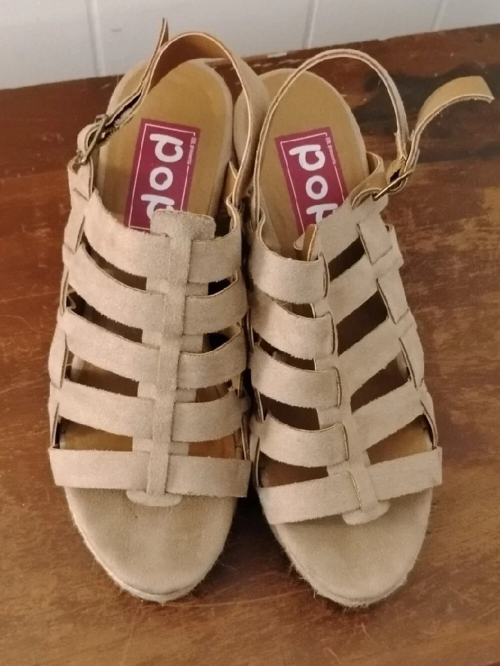 EDL POP Beige Suede Strappy Espadrille Wedge Sandals - Women